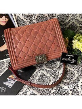 Chanel Boy Chain Shoulder Quilted Bag Red